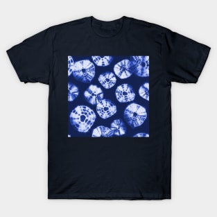 Shibori Kumo tie dye deep white dots over bright blue T-Shirt